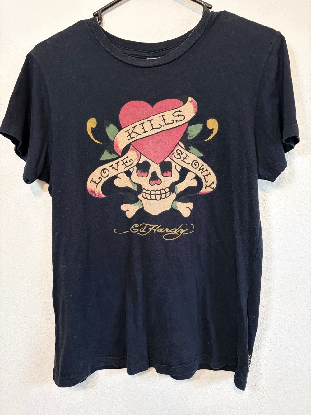 Ed Hardy Love Kills Slowly Skull Heart Graphic T-Shirt Size Large Y2K